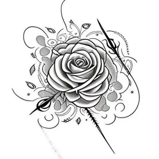 Thigh to hip tattoo design, including maybe: lace, chains, a bat, a hawk, thorns, carnations, knives, swords, and stuff  tattoo design idea