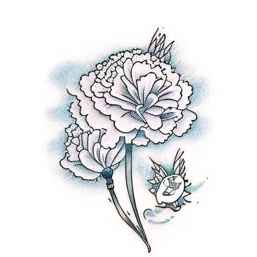 carnations with lace and baby's breath, with a bat or hawk tattoo design idea