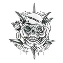 Thigh to hip tattoo design, including maybe: lace, chains, a bat, a hawk, thorns, carnations, knives, swords, and stuff  tattoo design idea