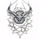 Thigh to hip tattoo design, including maybe: lace, chains, a bat, a hawk, thorns, carnations, knives, swords, and stuff  tattoo design idea