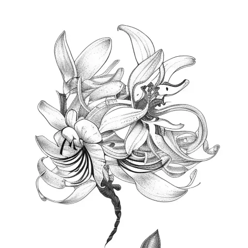 tiger lily with vines and a little magnolia tattoo design idea