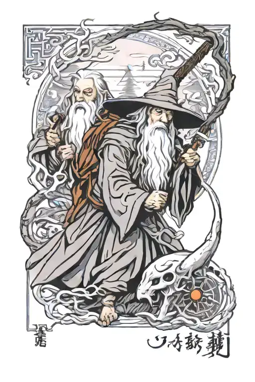 gandalf vs saruman lord of the rings tattoo design idea