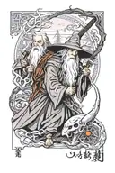 gandalf vs saruman lord of the rings tattoo design idea