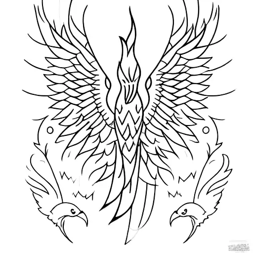 Firebird with a black outline with bright plumage along the edges of the feathers tattoo design idea
