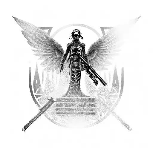 cyber sigilism style, mourning angel with hand on hilt of a sword thats blade is in a grave with blood coming from eyes tattoo design idea