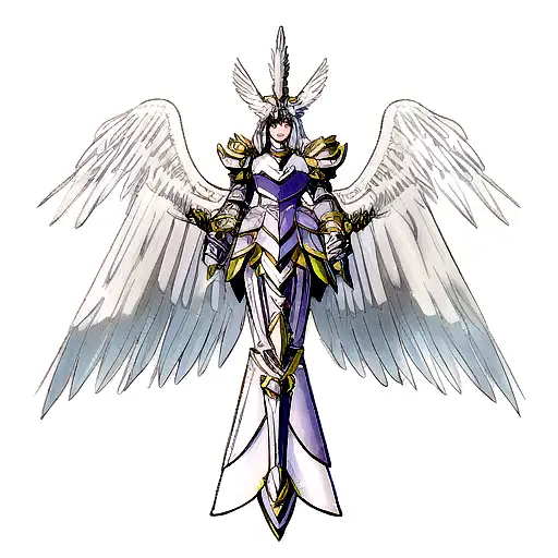 Archangel Chamuel as a majestic warrior with intricate armor and wings tattoo design idea