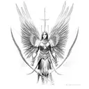 Archangel Chamuel as a majestic warrior with intricate armor and wings tattoo design idea