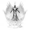 Archangel Chamuel as a majestic warrior with intricate armor and wings tattoo design idea