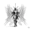 Archangel Chamuel as a majestic warrior with intricate armor and wings tattoo design idea
