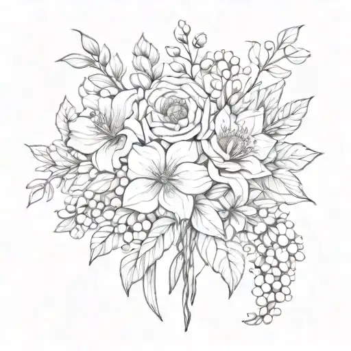July august november birth flower bouquet tattoo design idea