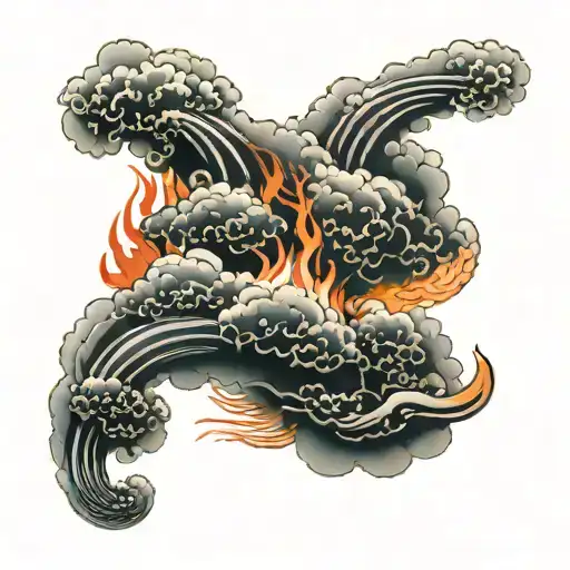 japanese clouds fused with fire tattoo design idea