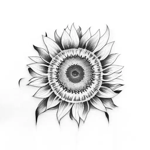 Dotwork "Sunflower And Butterfly Half Sleeve" Tattoo Idea BlackInk AI
