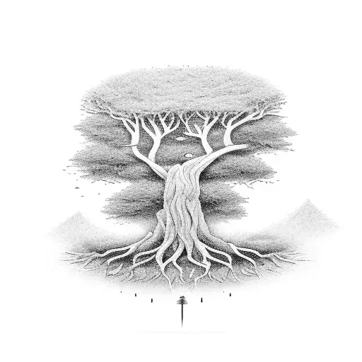 Tree of Life with dainty line work tattoo design idea