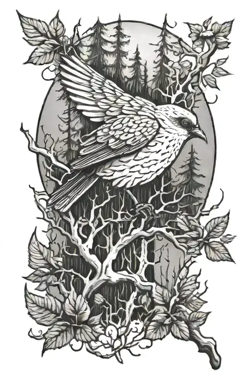 bird, Forest, smoke tattoo design idea
