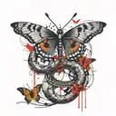 two snakes and butterfly tattoo design idea