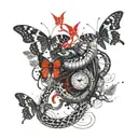 two snakes and butterfly tattoo design idea