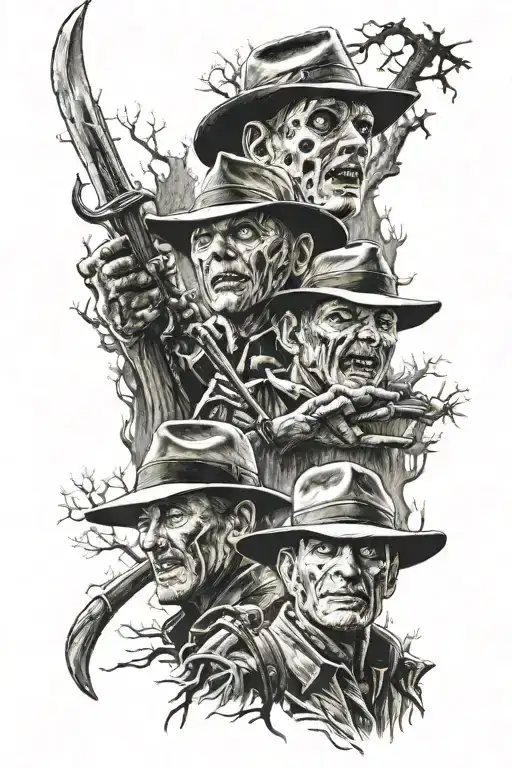 Freddy Kruger and Jason in woods  tattoo design idea