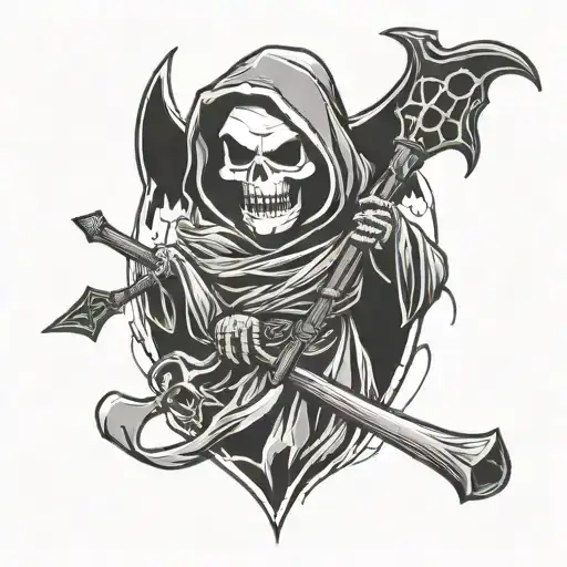 cute evil reaper with bat tattoo design idea
