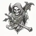 cute evil reaper with bat tattoo design idea
