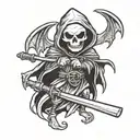 cute evil reaper with bat tattoo design idea