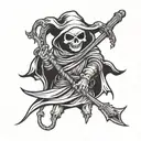 cute evil reaper with bat tattoo design idea