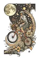 moon, stars, nature bicycle  tattoo design idea