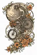 moon, stars, nature bicycle  tattoo design idea