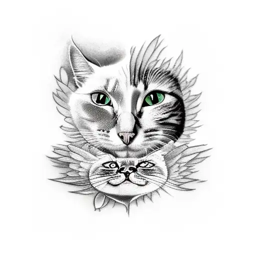 cat and angel in hell tattoo design idea
