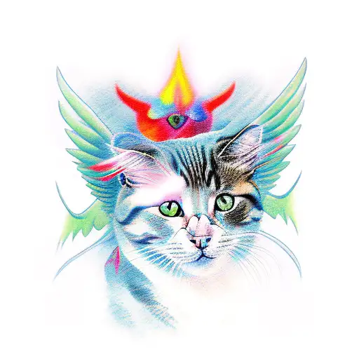 cat and angel in hell tattoo design idea