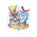 cat and angel in hell tattoo design idea