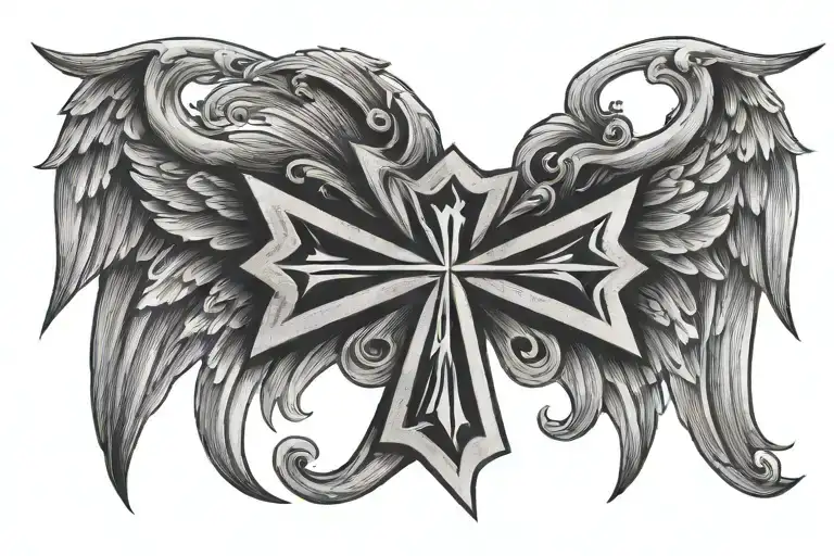 Maltese cross with wings spread tattoo design idea