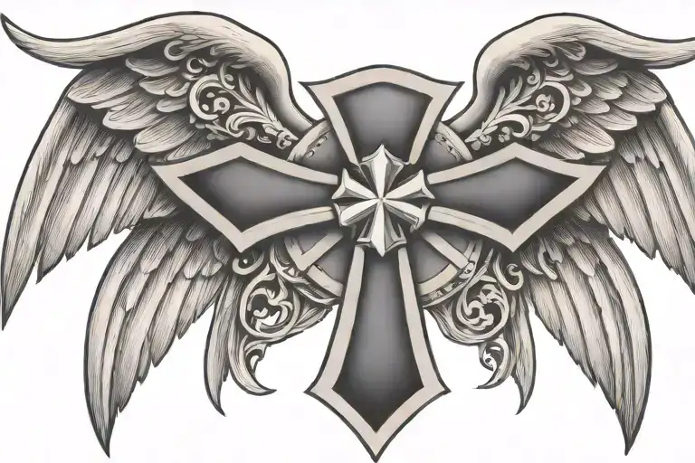 Maltese cross with wings spread tattoo design idea
