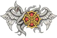 Maltese cross with wings and snake wrapped tattoo design idea