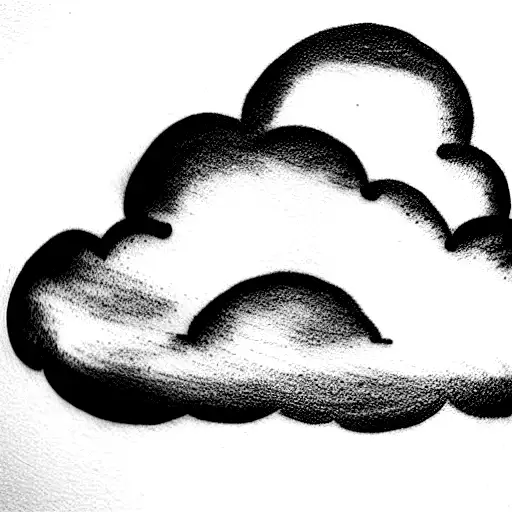 Create a simple, minimalist tattoo design of a cloud in black ink. Within the cloud, incorporate the phrase "Tara dun sa tattoo design idea
