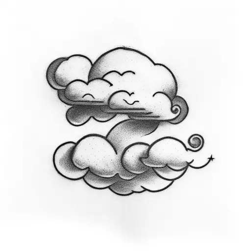 Create a simple, minimalist tattoo design of a cloud in black ink. Within the cloud, incorporate the phrase "Tara dun sa tattoo design idea