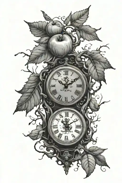 clock melting poison apple tree branches tattoo design idea