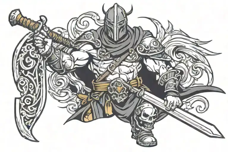 executioner holds axe surrounded tattoo design idea