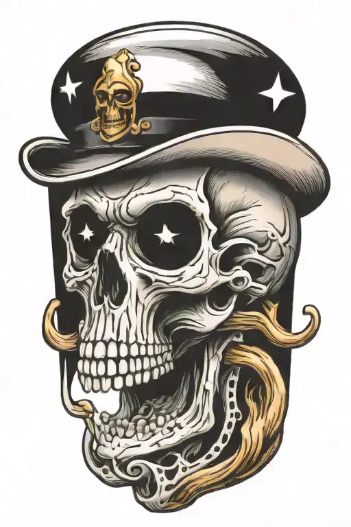 alien skull wearing a hat tattoo design idea
