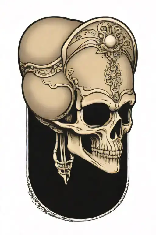 alien skull wearing a hat tattoo design idea