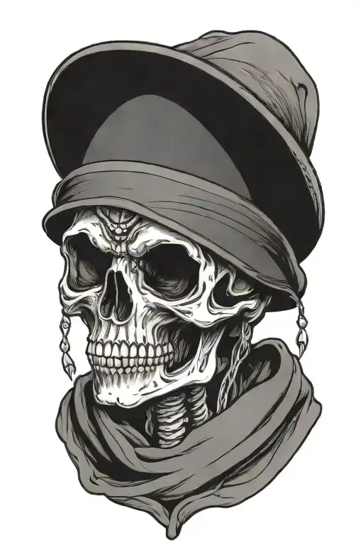 alien skull wearing a hat tattoo design idea