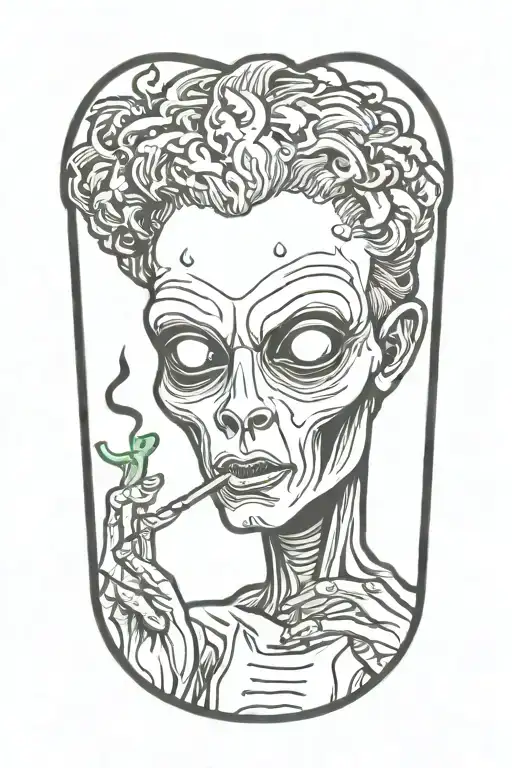 alien smoking weed tattoo design idea