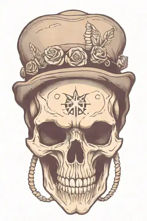 alien skull wearing a hat tattoo design idea