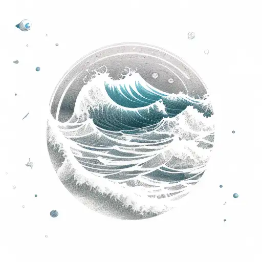 Ocean Wave with space objects above tattoo design idea