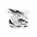 Ocean Wave with space objects above tattoo design idea