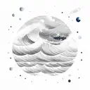 Ocean Wave with space objects above tattoo design idea