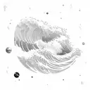 Ocean Wave with space objects above tattoo design idea