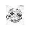 Ocean Wave  outline with space objects above tattoo design idea