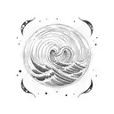 Ocean Wave  outline with space objects above tattoo design idea