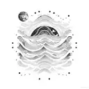 Ocean Wave  outline with space objects above tattoo design idea