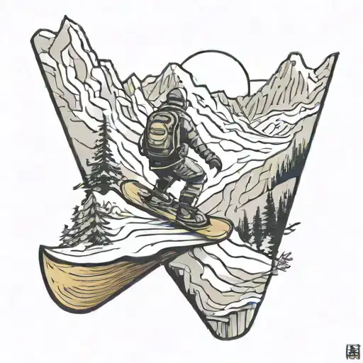 mountain with a snowboarder carving tattoo design idea